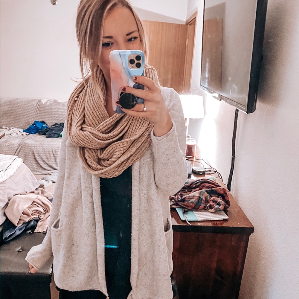 Beige knit infinity scarf